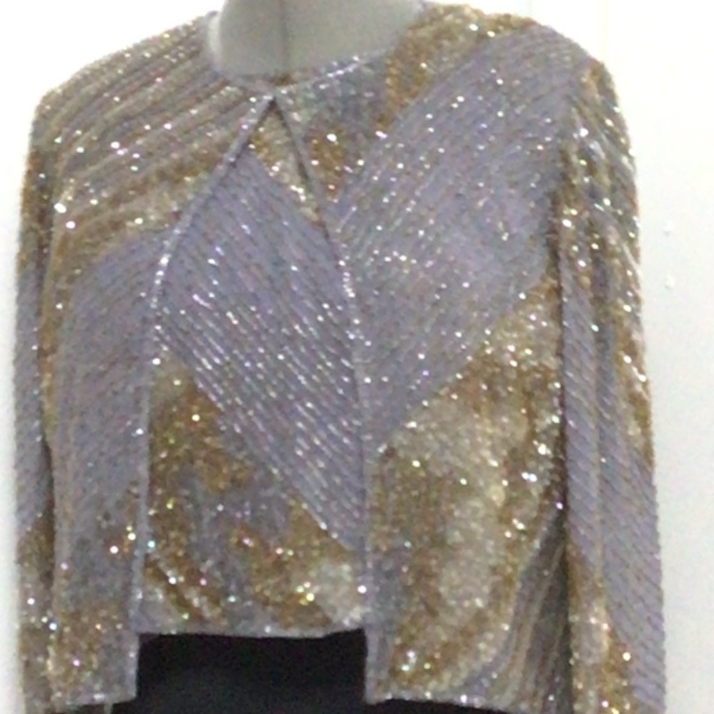 Adrianna Papell Vintage Sequin Silk Cropped Jacket/Tank set